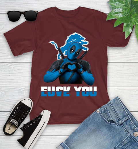 NHL Detroit Lions Deadpool Love You Fuck You Football Sports Youth T-Shirt 14