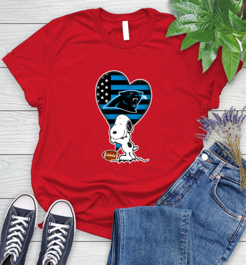Carolina Panthers NFL Football The Peanuts Movie Adorable Snoopy Women's T-Shirt 9