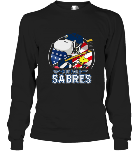 lq1o buffalo sabres ice hockey snoopy and woodstock nhl long sleeve tee 14 front black