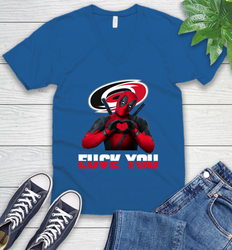 NHL Carolina Hurricanes Deadpool Love You Fuck You Hockey Sports V-Neck T-Shirt 5