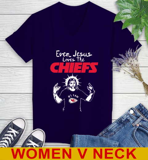 Kansas City Chiefs NFL Football Even Jesus Loves The Chiefs Shirt Women's V-Neck T-Shirt 3