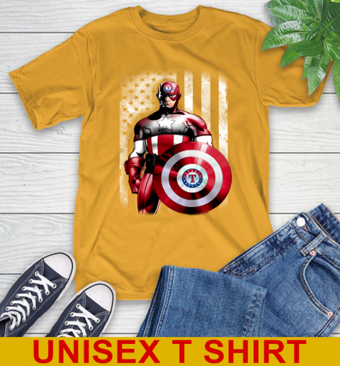 Texas Rangers MLB Baseball Captain America Marvel Avengers American Flag Shirt T-Shirt 2