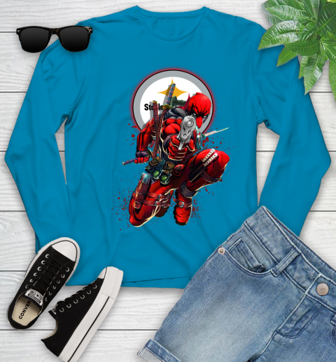 NFL Deadpool Marvel Comics Sports Football Pittsburgh Steelers Youth Long Sleeve 7