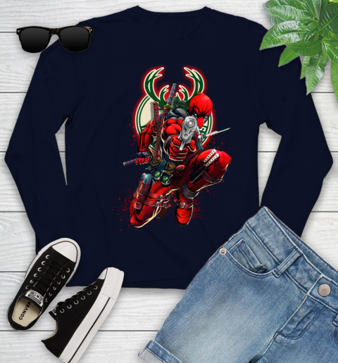 NBA Deadpool Marvel Comics Sports Basketball Milwaukee Bucks Youth Long Sleeve 3