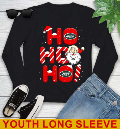 New York Jets NFL Football Ho Ho Ho Santa Claus Merry Christmas Shirt Youth Long Sleeve