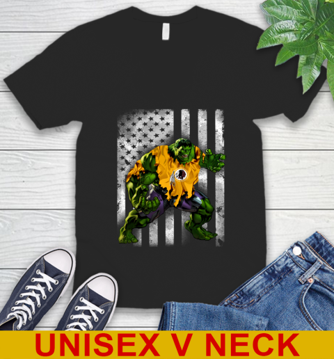 Washington Redskins Hulk Marvel Avengers NFL Football American Flag V-Neck T-Shirt