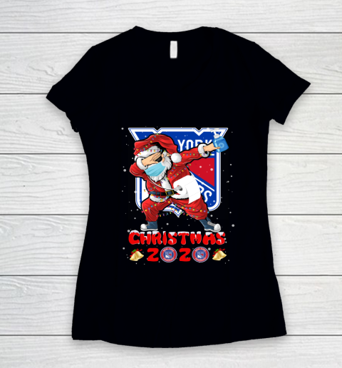New York Rangers Funny Santa Claus Dabbing Christmas 2020 NHL Women's V-Neck T-Shirt
