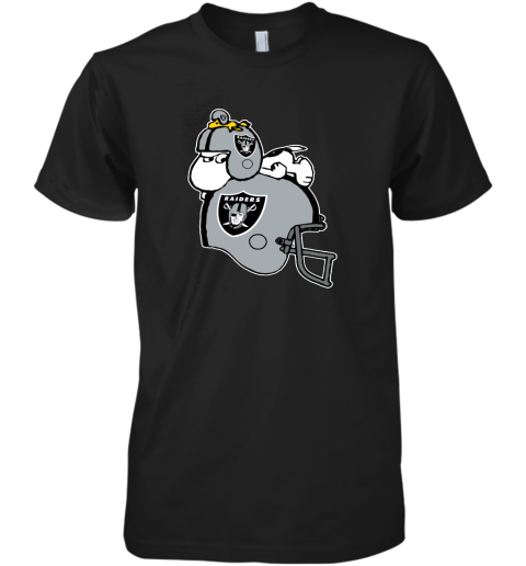 Snoopy And Woodstock Resting On Oakland Raiders Helmet Premium Men's T-Shirt