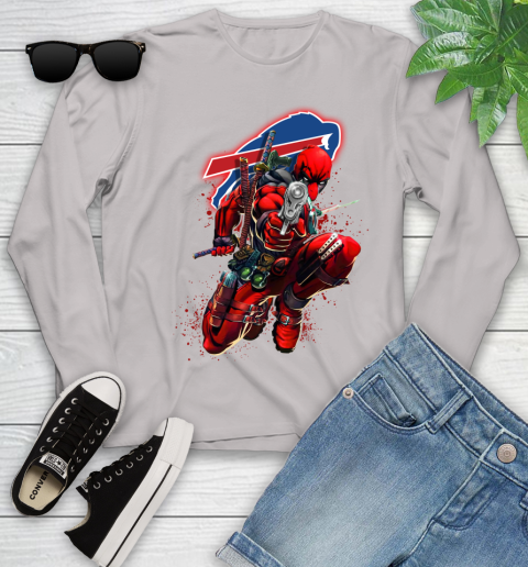 NFL Deadpool Marvel Comics Sports Football Buffalo Bills Youth Long Sleeve 12