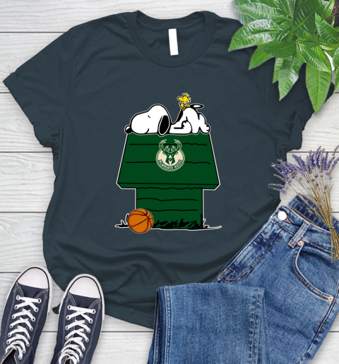 Milwaukee Bucks NBA Basketball Snoopy Woodstock The Peanuts Movie Women's T-Shirt 8