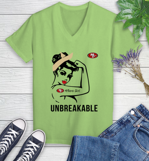 NFL San Francisco 49ers Girl Unbreakable Football Sports Women's V-Neck T-Shirt 6