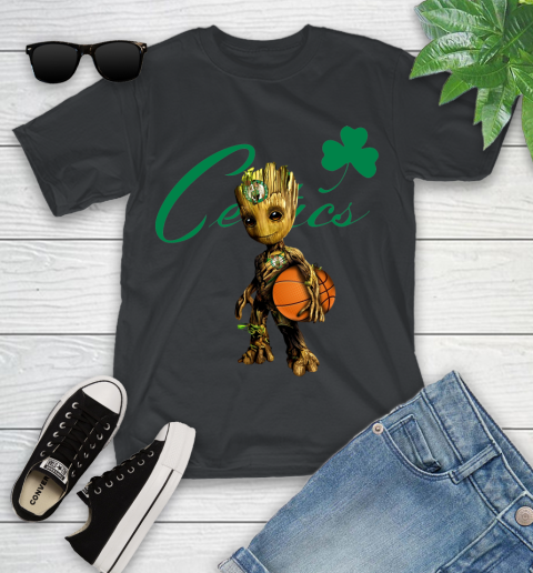 Boston Celtics NBA Basketball Groot Marvel Guardians Of The Galaxy Youth T-Shirt 2