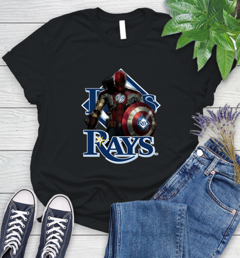 MLB Captain America Thor Spider Man Hawkeye Avengers Endgame Baseball Tampa Bay Rays Women's T-Shirt 2