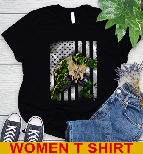 New Orleans Saints Hulk Marvel Avengers NFL Football American Flag Women's T-Shirt