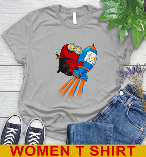 MLB Baseball Miami Marlins Deadpool Minion Marvel Shirt Women's T-Shirt 5
