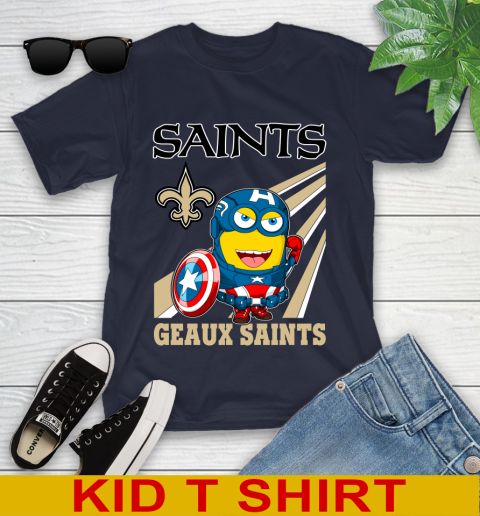 NFL Football New Orleans Saints Captain America Marvel Avengers Minion Shirt Youth T-Shirt 2