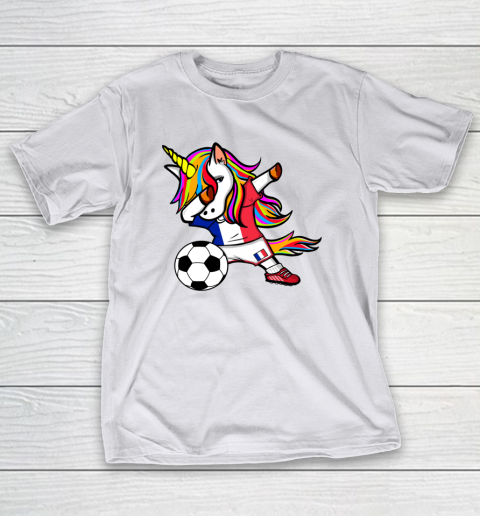 Funny Dabbing Unicorn France Football French Flag Soccer T-Shirt 12