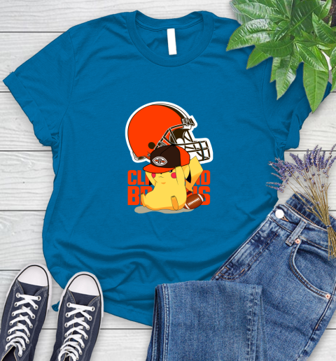 NFL Pikachu Football Sports Cleveland Browns Women's T-Shirt 7