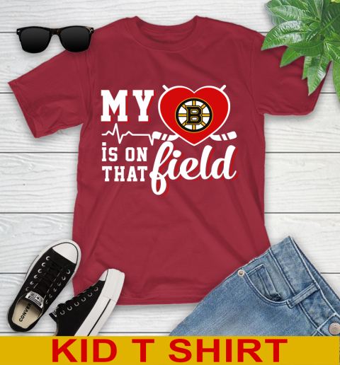 NHL My Heart Is On That Field Hockey Sports Boston Bruins Youth T-Shirt 12