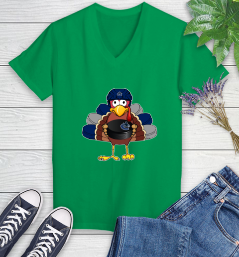 Vancouver Canucks Turkey Thanksgiving Day Women's V-Neck T-Shirt 5