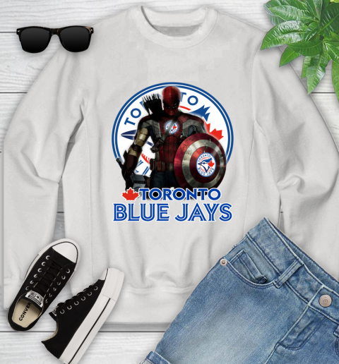 MLB Captain America Thor Spider Man Hawkeye Avengers Endgame Baseball Toronto Blue Jays Youth Sweatshirt