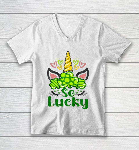 So Lucky St Patrick s Day Unicorn V-Neck T-Shirt