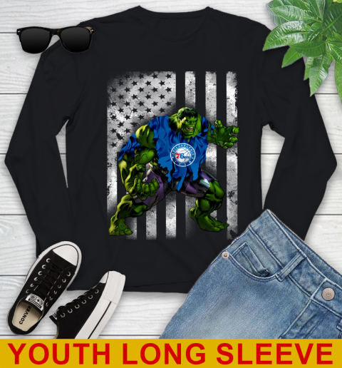 Philadelphia 76ers Hulk Marvel Avengers NBA Basketball American Flag Youth Long Sleeve