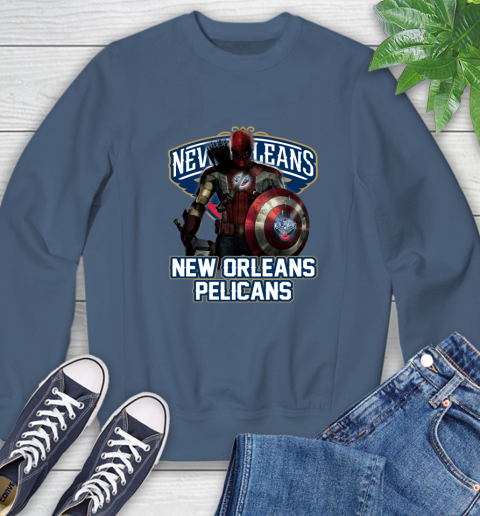 New Orleans Pelicans NBA Basketball Captain America Thor Spider Man Hawkeye Avengers Sweatshirt 7