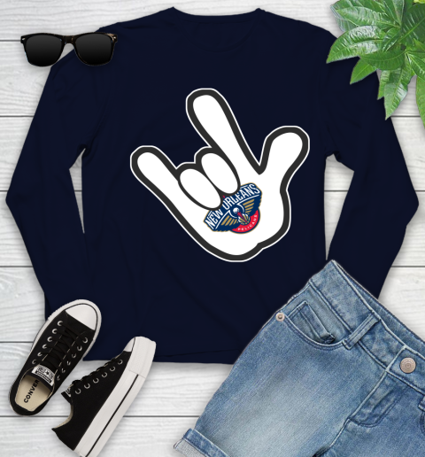 New Orleans Pelicans NBA Basketball Mickey Rock Hand Disney Youth Long Sleeve 3