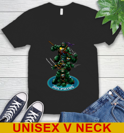 NFL Football Miami Dolphins Teenage Mutant Ninja Turtles Shirt V-Neck T-Shirt 2