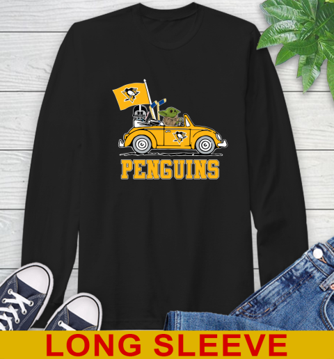 NHL Hockey Pittsburgh Penguins Darth Vader Baby Yoda Driving Star Wars Shirt Long Sleeve T Shirt