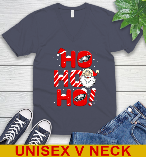 Philadelphia Eagles NFL Football Ho Ho Ho Santa Claus Merry Christmas Shirt V-Neck T-Shirt 7