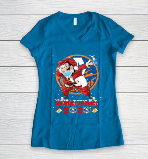 New York Islanders Funny Santa Claus Dabbing Christmas 2020 NHL Women's V-Neck T-Shirt 5