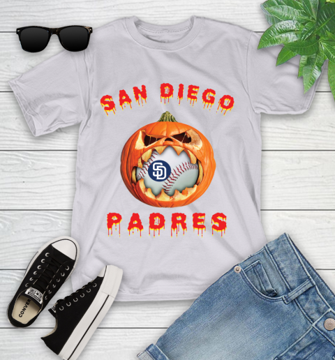 MLB San Diego Padres Halloween Pumpkin Baseball Sports Youth T-Shirt 4