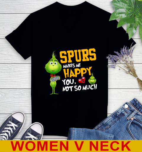 NBA San Antonio Spurs Makes Me Happy You Not So Much Grinch Basketball Sports Women's V-Neck T-Shirt