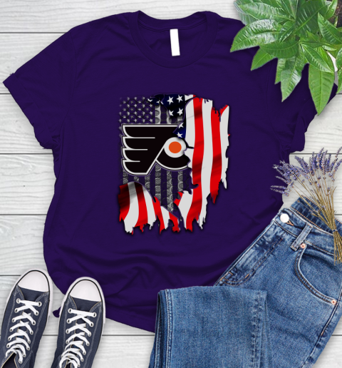 Philadelphia Flyers NHL Hockey American Flag Women's T-Shirt 4