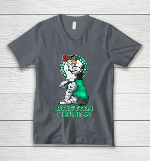 NBA Basketball My Cat Loves Boston Celtics V-Neck T-Shirt 4
