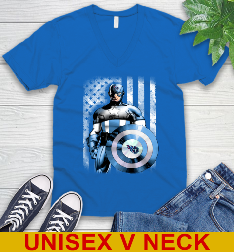 Tennessee Titans NFL Football Captain America Marvel Avengers American Flag Shirt V-Neck T-Shirt 5