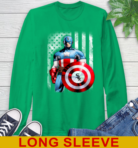 Chicago White Sox MLB Baseball Captain America Marvel Avengers American Flag Shirt Long Sleeve T-Shirt 8