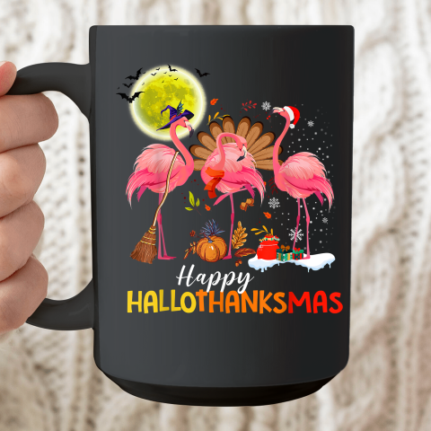 Flamingo Happy HalloThanksmas Funny Halloween Thanksgiving Ceramic Mug 15oz