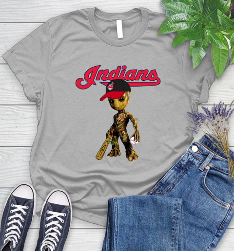 MLB Cleveland Indians Groot Guardians Of The Galaxy Baseball Women's T-Shirt 5