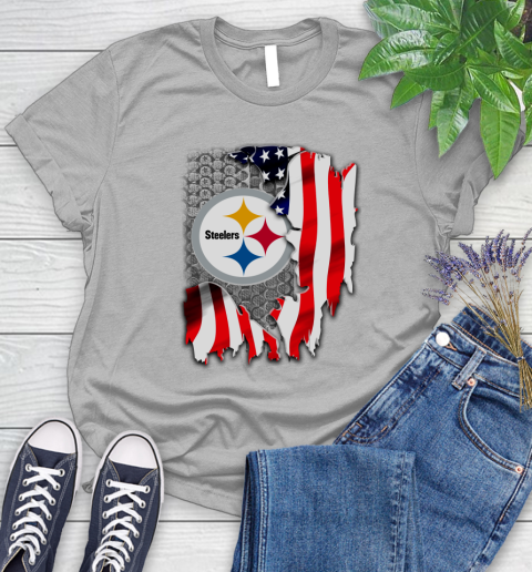 Pittsburgh Steelers NFL Football American Flag Women's T-Shirt 5