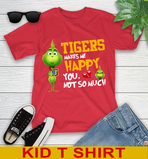 MLB Detroit Tigers Makes Me Happy You Not So Much Grinch Baseball Sports Youth T-Shirt 11