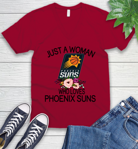 NBA Just A Woman Who Loves Phoenix Suns Basketball Sports V-Neck T-Shirt 5