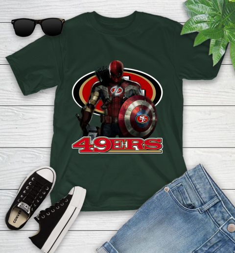 NFL Captain America Thor Spider Man Hawkeye Avengers Endgame Football San Francisco 49ers Youth T-Shirt 5