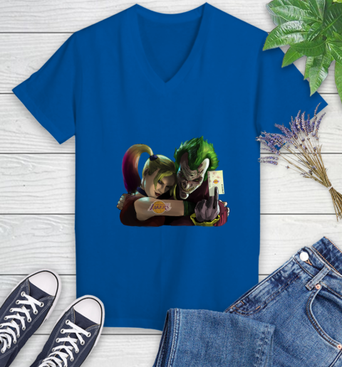 Los Angeles Lakers NBA Basketball Joker Harley Quinn Suicide Squad Women's V-Neck T-Shirt 10