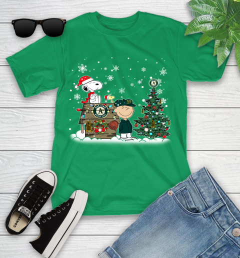 MLB Oakland Athletics Snoopy Charlie Brown Christmas Baseball Commissioner's Trophy Youth T-Shirt 8