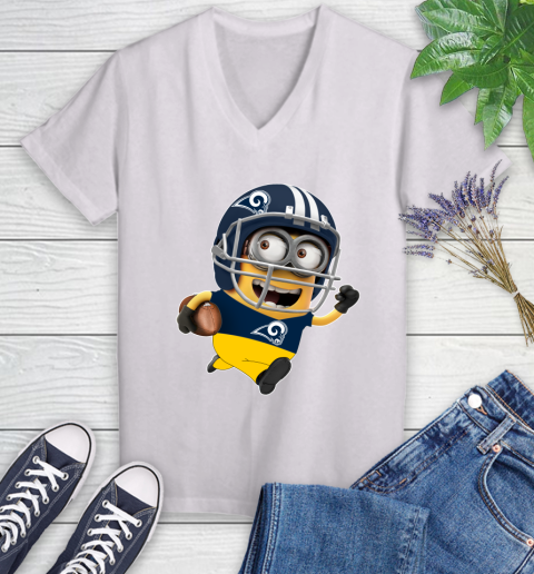 NFL Los Angeles Rams Minions Disney Football Sports Women's V-Neck T-Shirt