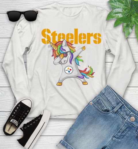 Pittsburgh Steelers NFL Football Funny Unicorn Dabbing Sports Youth Long Sleeve 12