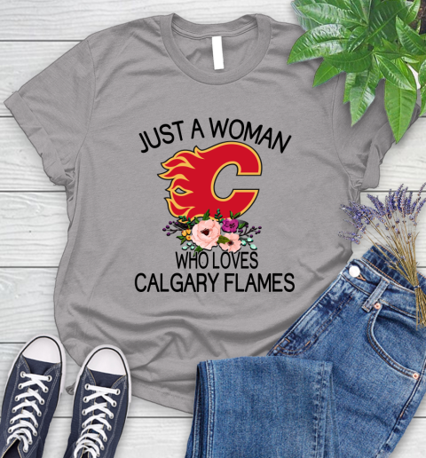 NHL Just A Woman Who Loves Calgary Flames Hockey Sports Women's T-Shirt 3